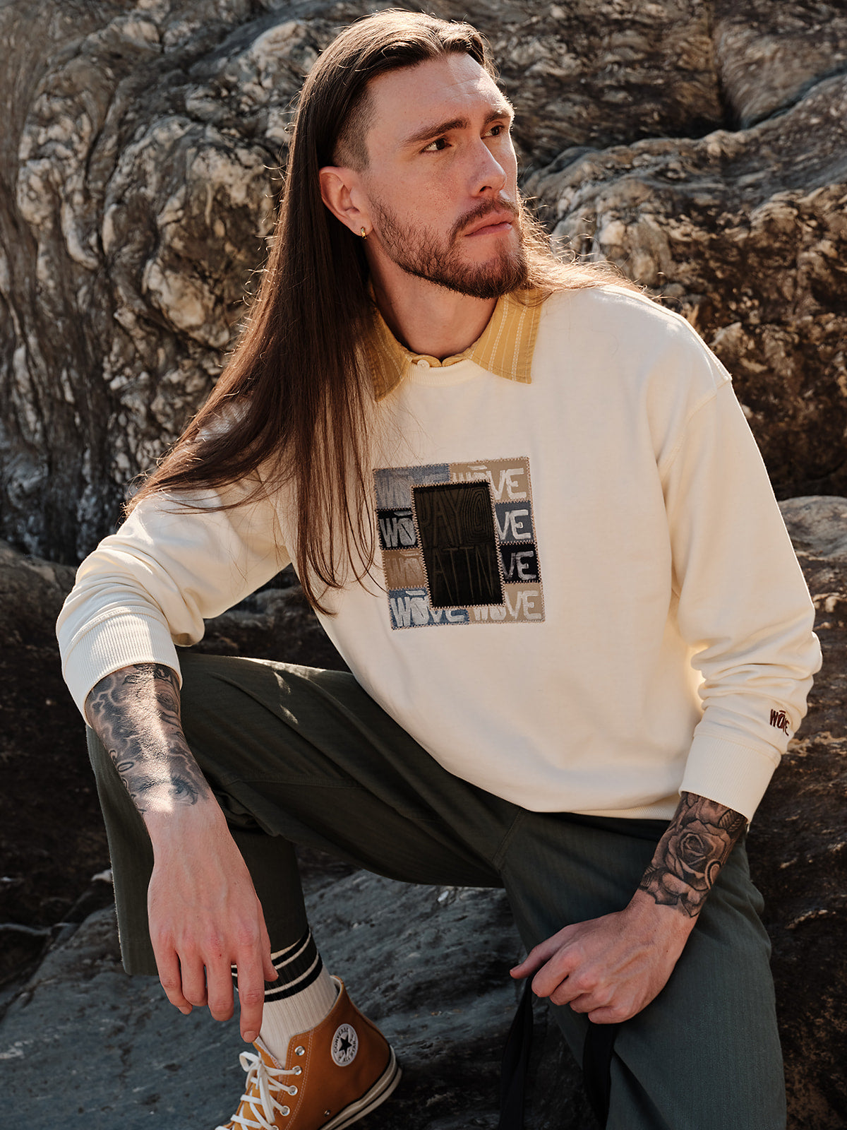 "PAY ATTN" Patchwork Sweatshirt